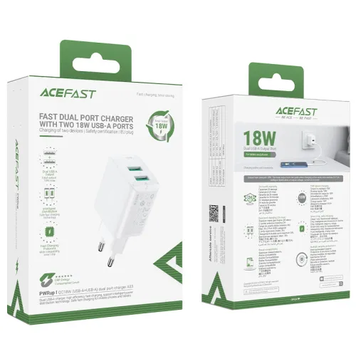 Acefast ładowarka sieciowa 2x USB 18W QC 3.0, AFC, FCP biały (A33 white) na Arena.pl