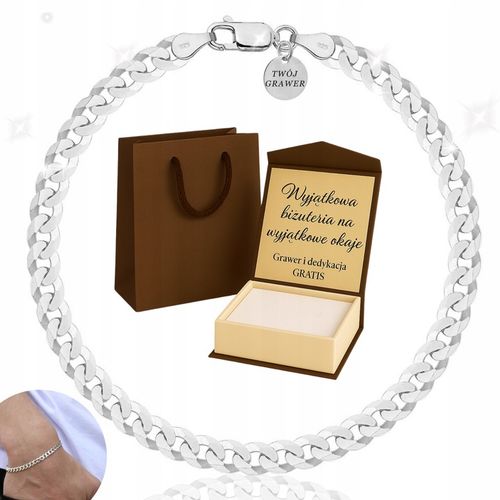 SREBRNA PEŁNA BRANSOLETKA MĘSKA PANCERKA PR. 925 + PUDEŁKO Z DEDYKACJĄ na Arena.pl