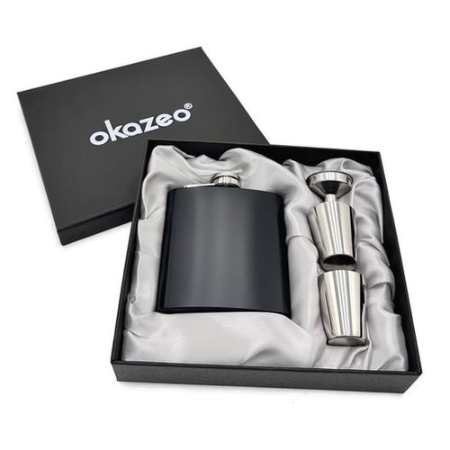 Piersiówka stalowa zestaw z kieliszkami i lejkiem w eleganckim pudełku na Arena.pl