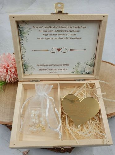 Pamiątka Komunii Świętej-PREZENT, pudełko. Różaniec i serduszko komplet na Arena.pl