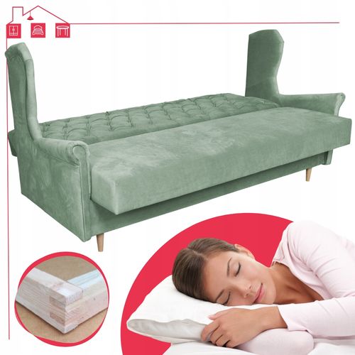 Wersalka 3 osobowa SOFA uszak rozkładana welur GAJA zielona na Arena.pl