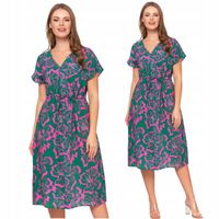 Sukienka Damska Midi Wiskozowa Wzorzysta Elegancka na Lato ZIELEŃ MORAJ M