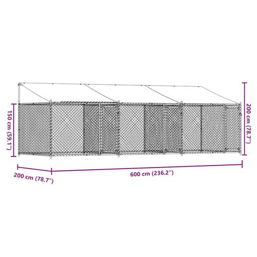Klatka dla psa, z dachem i drzwiami, szara, 6x2x2 m, stal na Arena.pl