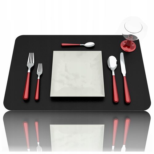 ZESTAW 4X PODKŁADKA STÓŁ TALERZ CZARNA SKÓRA 45x30 na Arena.pl