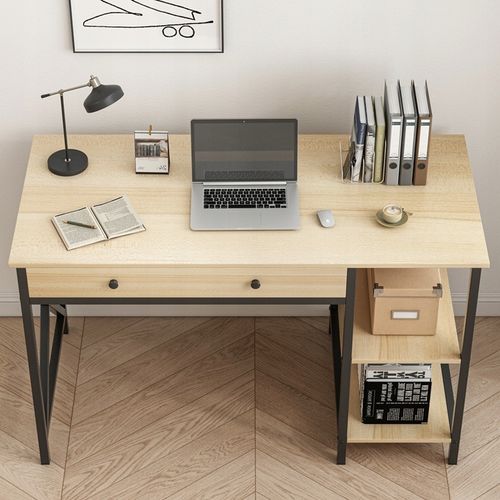 Biurko komputerowe klasyczne jasne z szufladami styl skandynawski 120cm na Arena.pl