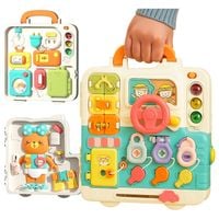 Tablica manipulacyjna sensoryczna montessori walizka pokrętła miś XXL LED