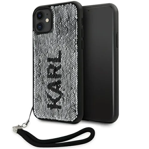 Etui Karl Lagerfeld Sequins Cord na iPhone 11 / Xr - srebrne na Arena.pl