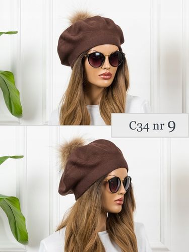 BERET Z POMPONEM CIEPŁY ZIMOWY z WEŁNĄ CZAPKA DAMSKA JAKOŚĆ PREMIUM na Arena.pl