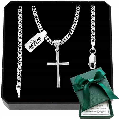 SREBRNY ŁAŃCUSZEK MĘSKI ROMBO I KRZYŻYK 030/50CM ZESTAW IDEALNY NA PREZENT na Arena.pl