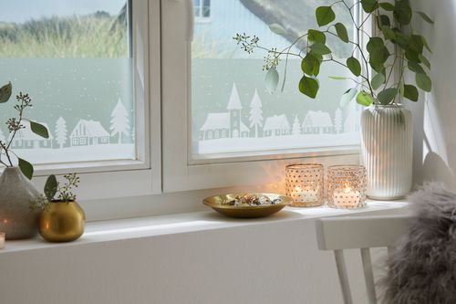 Folia Okienna Statyczna Wzór Domki Ozdoba Na Boże Narodzenie Border Na Okno na Arena.pl