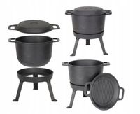 KOCIOŁEK ŻELIWNY 3W1 MYŚLIWSKI GARNEK 10L PIECZONKI PRAŻONKI GRILL ŻELIWO