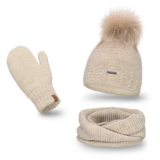 Modny, zimowy komplet damski - czapka, komin na dwa razy, rękawiczki