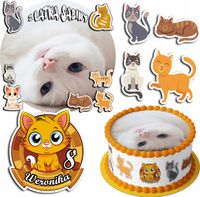 ZESTAW OPŁATEK NA TORT 20CM + 17 POSTACI - KOTEK KOT KOTKI + IMIĘ 15CM 18CM