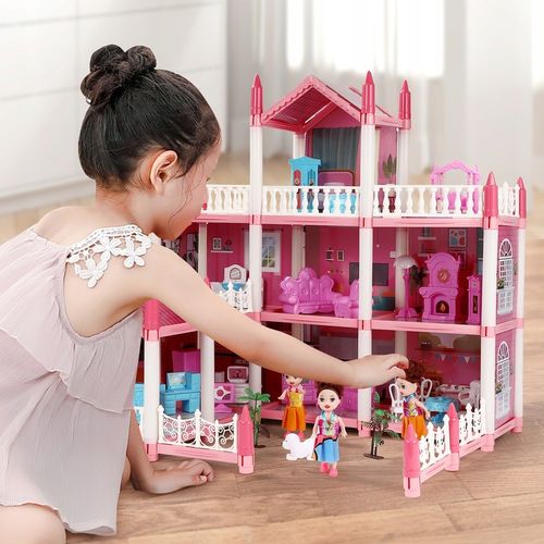 DUŻY ZESTAW MEBLI DO DOMKU DLA LALEK 3 PIĘTRA 9 POKOI z oświetleniem LED na Arena.pl