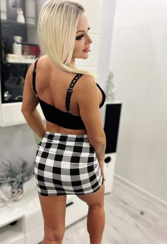 SPÓDNICZKA MINI w KRATKĘ obcisła OŁÓWKOWA na GUMCE S/M na Arena.pl