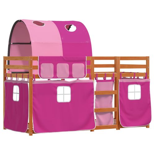 Łóżko piętrowe z zasłonkami, różowe, 80x200 cm, drewno sosnowe na Arena.pl