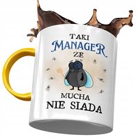 Kubek Żółty Dla Managera Że Mucha Nie Siada Z Nadrukiem Ze Zdjęciem