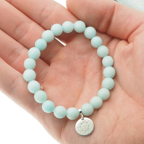 Bransoletka 18 cm - Jadeit miętowy kulki i srebrna zawieszka słońce na Arena.pl