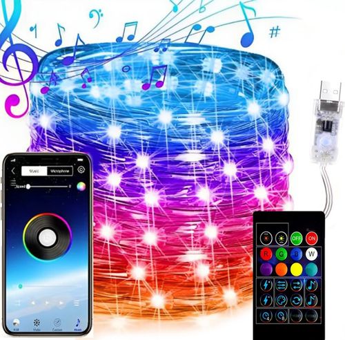 TAŚMA 200 LED INTELIGENTNE LAMPKI APLIKACJA BLUETOOTH PILOT STEROWANIE 20M na Arena.pl