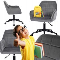 Krzesło Obrotowe Fotel Młodzieżowy Obrotowy Dla Dziecka Szary Welur LUCY