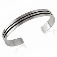 ELEGANCKA SREBRNA SZEROKA OTWARTA SZTYWNA BRANSOLETA DWA PASKI PASECZKI