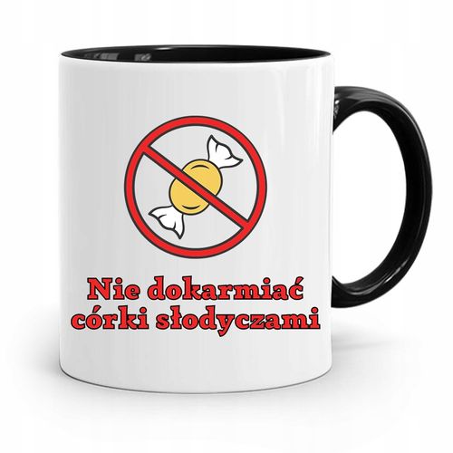 Kubek Czarny Dla Córki Nie Dokarmiać Słodyczami Z Nadrukiem Ze Zdjęciem na Arena.pl