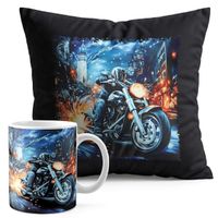 ZESTAW KUBEK + PODUSZKA CZARNA - MOTOR MOTOCYKL
