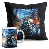 ZESTAW KUBEK + PODUSZKA CZARNA - MOTOR MOTOCYKL