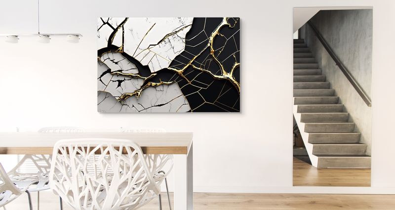 Obraz Ścienny Do Salonu Czarno-biały Popękany MARMUR Abstrakcja 120cm x 80cm zdjęcie 2