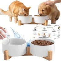 MISKA CERAMICZNA PODWÓJNA NA STOJAKU DLA PSA I KOTA 2x400 ml – BIAŁA