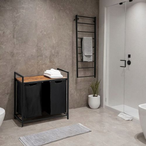 KOSZ na pranie bieliznę METALOWY LOFTOWY z półką PODWÓJNY pojemnik 80L na Arena.pl