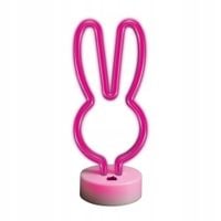 NEON LED RÓŻOWY KRÓLICZEK NA PODSTAWCE STOJĄCA LAMPKA NOCNA USB/BATERIE