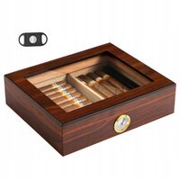 HUMIDOR DREWNIANY Z HIGROMETREM I NAWILŻACZEM, CEDROWA SKRZYNKA / POJEMNIK…