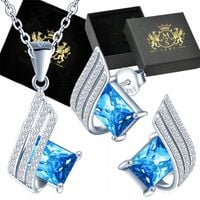 Komplet Biżuterii Srebrny Srebro 925 Łańcuszek Cyrkonie Zestaw na Prezent