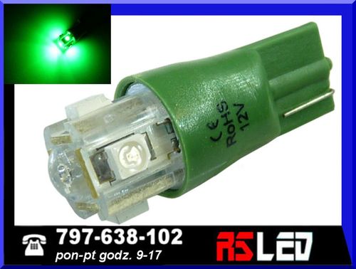 żarówka LED T10 5 SMD zielona w5w R10 w3w 12v wysoka jakość na Arena.pl