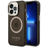 Etui Guess Gold Outline Translucent MagSafe na iPhone 14 Pro Max - czarne