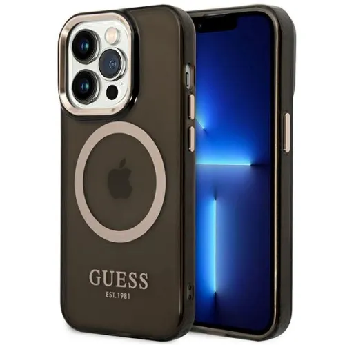 Etui Guess Gold Outline Translucent MagSafe na iPhone 14 Pro Max - czarne na Arena.pl