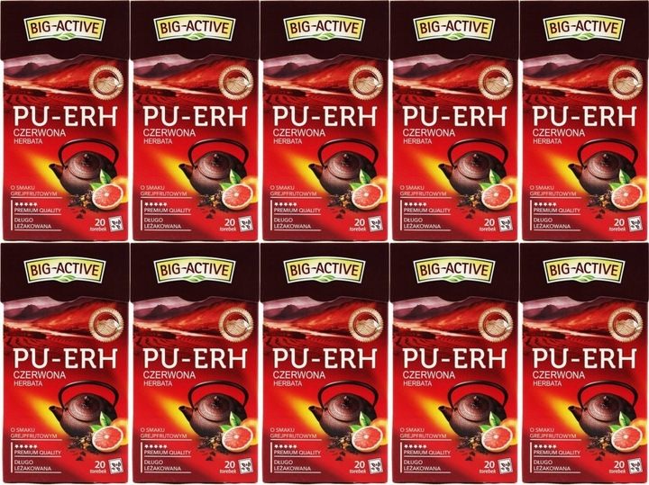 BIG ACTIVE HERBATA CZERWONA PU-ERH GREJPFRUT 20szt x10 zdjęcie 3