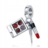 Zawieszka SREBRO 925 Charms Koralik Makijaż Szminka Pędzle