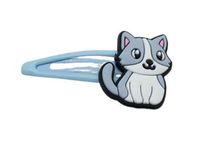 Dziewczęca niebieska spinka na zatrzask klik szaro-biały kotek 5,5cm