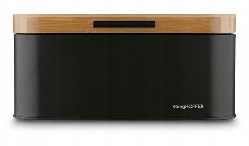 CHLEBAK STALOWY Z POKRYWA BAMBUSOWA POJEMNIK NA PIECZYWO CHLEB BUŁKI Czarny na Arena.pl