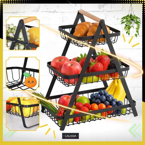 KOSZ NA OWOCE Koszyk na Warzywa Stojak Piętrowy Czarny 3 Poziomy na Arena.pl