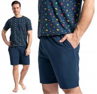 Piżama Męska Dwuczęściowa Bawełniana z Motywem Gier GRANATOWYr MORAJ - XXL