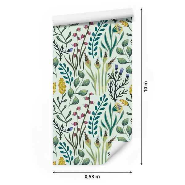 Tapeta liście malowane kwiaty rośliny na korytarz zdjęcie 4