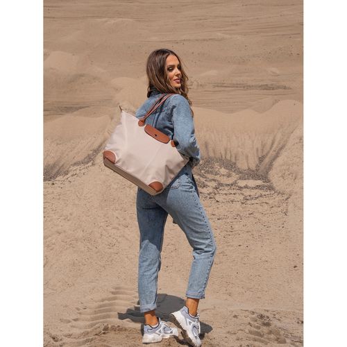 beżowa shopperka damska wykonana z poliestru, zawieszona na Arena.pl