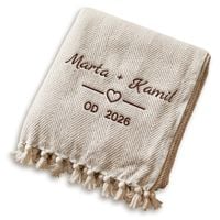 Koc Bawełniany Beżowy 180x200 z Haftem Personalizacji Prezent dla Pary