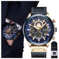 ELEGANCKI MĘSKI ZEGAREK STAL SKÓRZANY PASEK KLASYCZNY Stoper Datownik + BOX