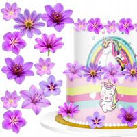 Waflowe Różowe KWIATKI Liliowe Kwiaty na tort Jadalna ozdoba - 32 szt