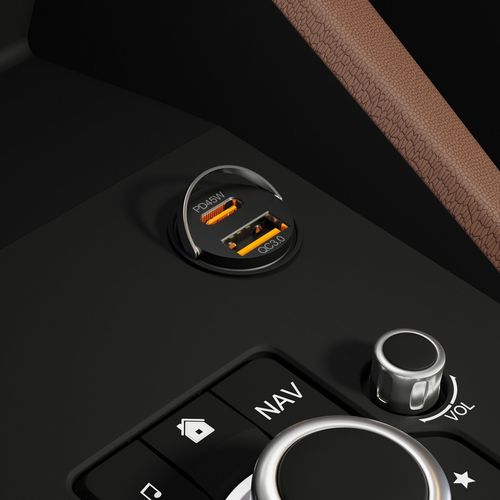 MOCNA ŁADOWARKA SAMOCHODOWA SZYBKIE ŁADOWANIE PD QC 45W USB-C 3,1A KABEL 1M na Arena.pl