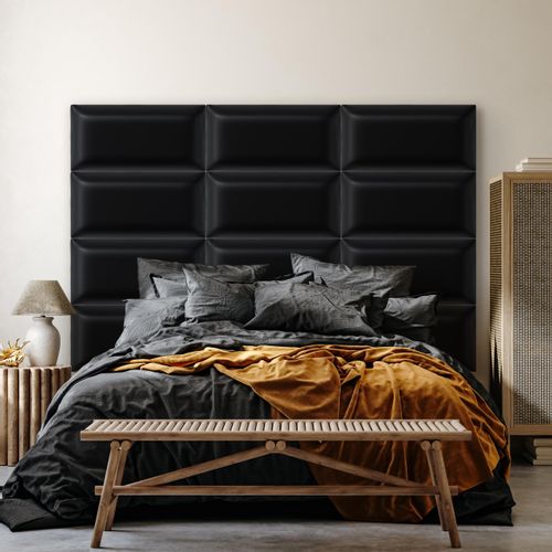 Panel Ścienny Tapicerowany Czarny EKO SKÓRA 3D 90cm x 15cm na Arena.pl